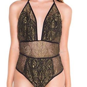 Iheartraves she black and gold bodysuit